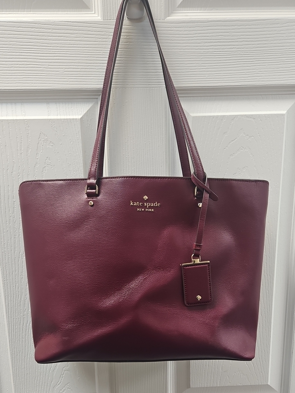 kate spade Burgundy Leather Tote with Gold Accents